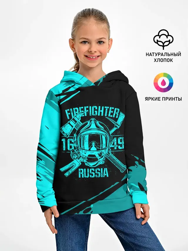 Детское худи с принтом «МЧС — FIREFIGHTER 1649 RUSSIA»