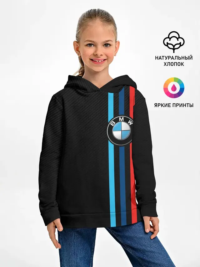 Детское худи с принтом «BMW — BMW M SPORT CARBON»