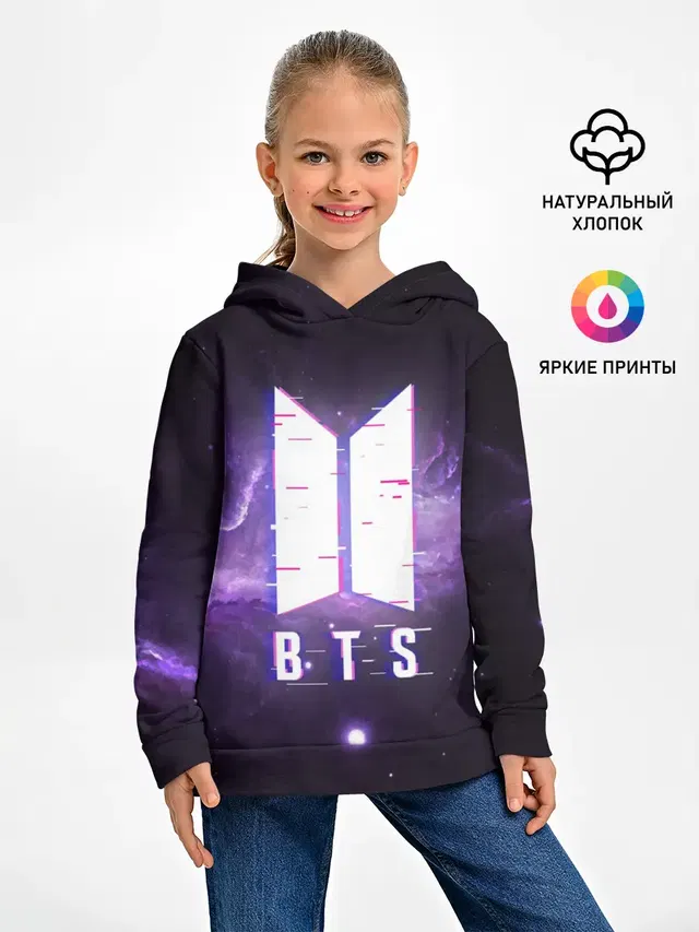 Детское худи с принтом «BTS — BTS SPACЕ 3D — БТС КОСМОС»