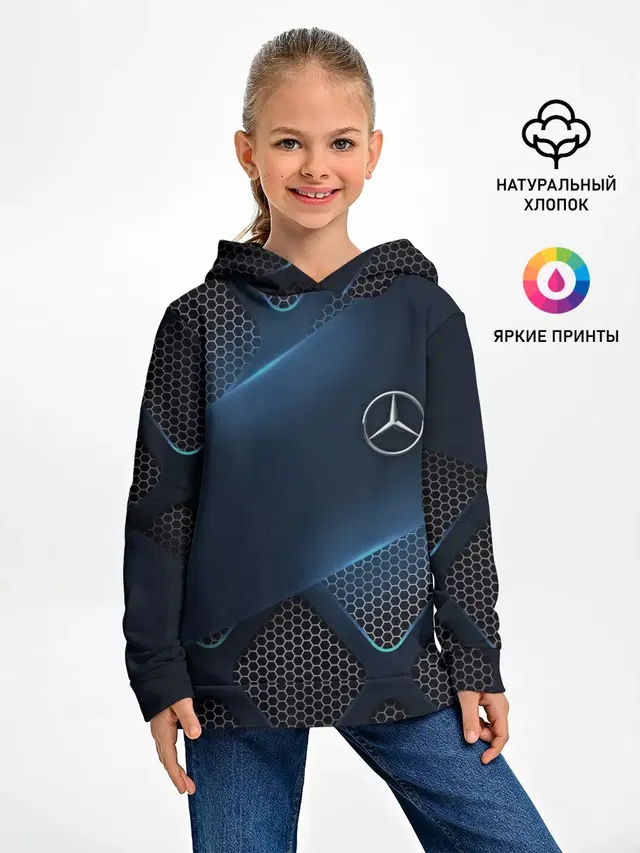 Детское худи с принтом «Merсedes — MERCEDES BENZ — 3D Geometry 3Д»