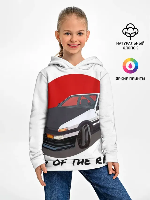 Детское худи с принтом «Toyota Sprinter Trueno AE86 — Land of the rising sun»