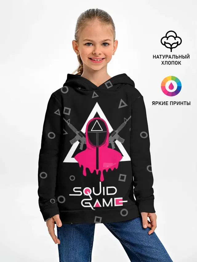 Детское худи с принтом «Игра в кальмара — Squid game: guard with M-16»