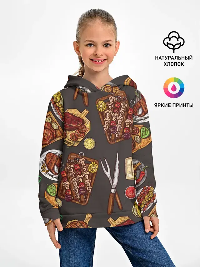 Детское худи с принтом «Еда — Вкуснятина»