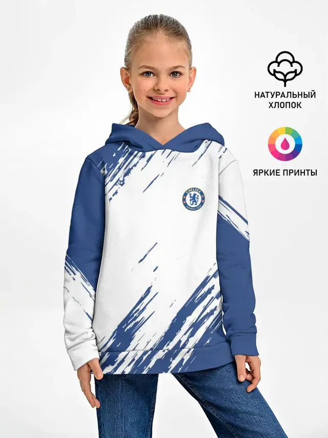 Детское худи с принтом «Челси — CHELSEA UNIFORM — ФОРМА ЧЕЛСИ»