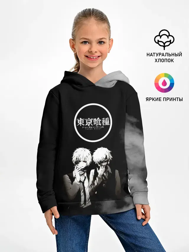 Детское худи с принтом «Токийский Гуль — Tokyo Ghoul двое гулей»
