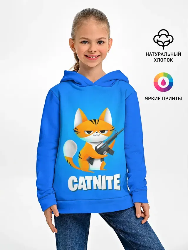 Детское худи с принтом «Фортнайт — Catnite»