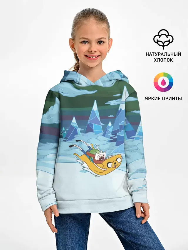 Детское худи с принтом «Время приключений — Finn on Jake»