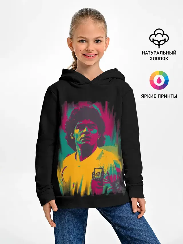 Детское худи с принтом «Разные футбольные принты — Diego Maradona»