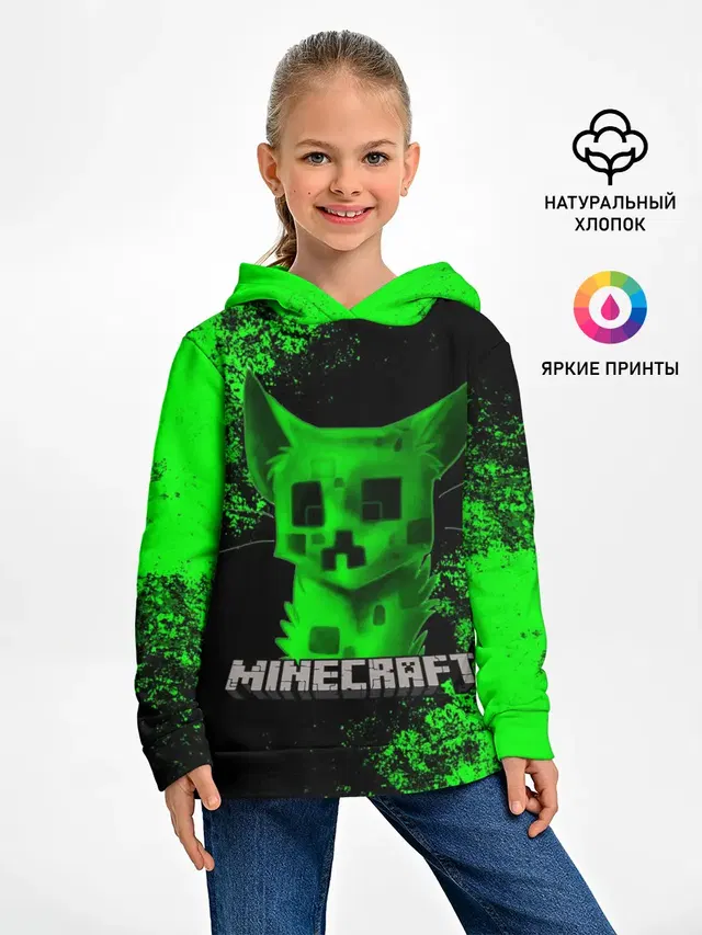 Детское худи с принтом «Майнкрафт — MINECRAFT CAT»