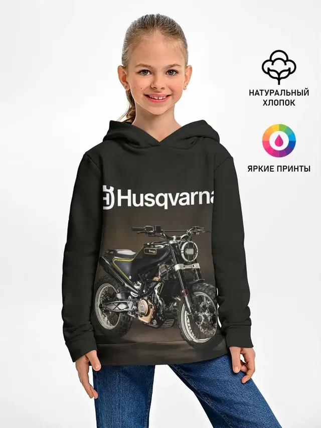Детское худи с принтом «Разные мотоциклы — HUSQVARNA — ХУСКВАРНА — SPORT»