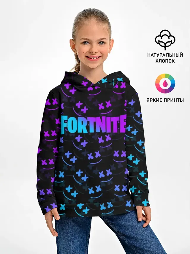 Детское худи с принтом «Фортнайт — FORTNITE MARSHMELLO NEON»