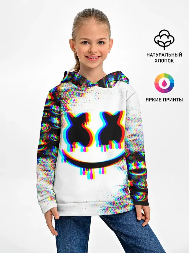 Детское худи с принтом «Marshmello — MARSHMELLOW GLITCH»