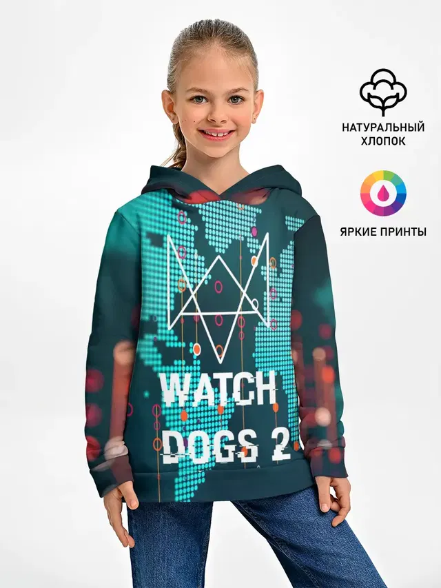 Детское худи с принтом «DedSec — Watch Dogs 2 NETWORK HACK»