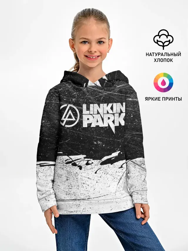 Детское худи с принтом «Rock music — Линкин Парк Лого Рок ЧБ — Linkin Park Rock»