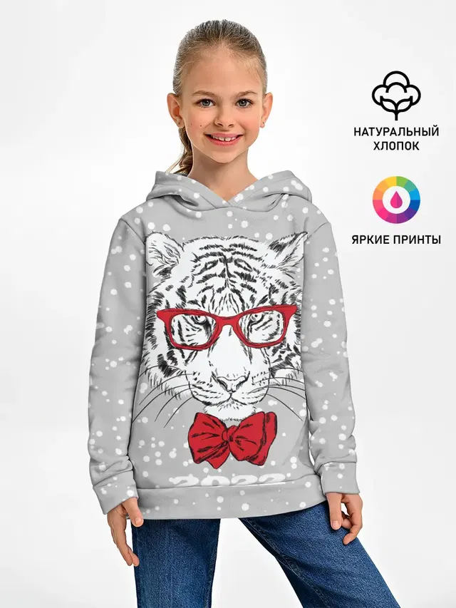 Белый тигр с красным бантом