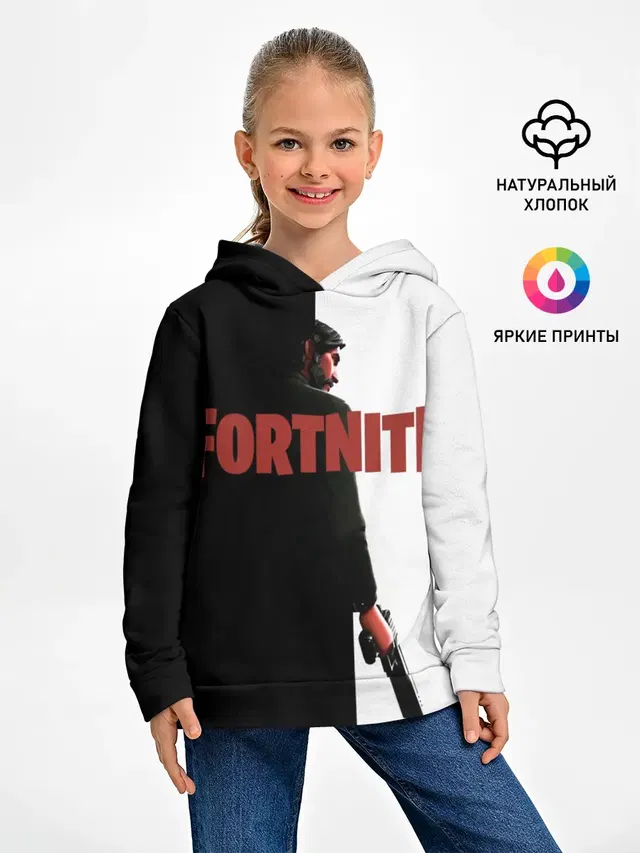 Детское худи с принтом «Фортнайт — The Reaper Half Black Fortnite»