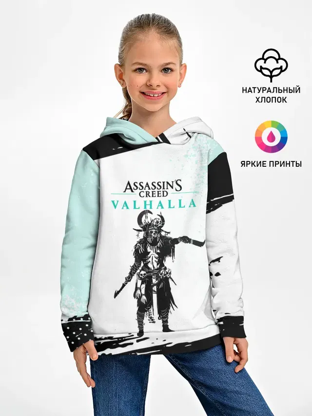Детское худи с принтом «Viking warrior — АССАСИН КРИД — ASSASSINS CREED VALHALLA»