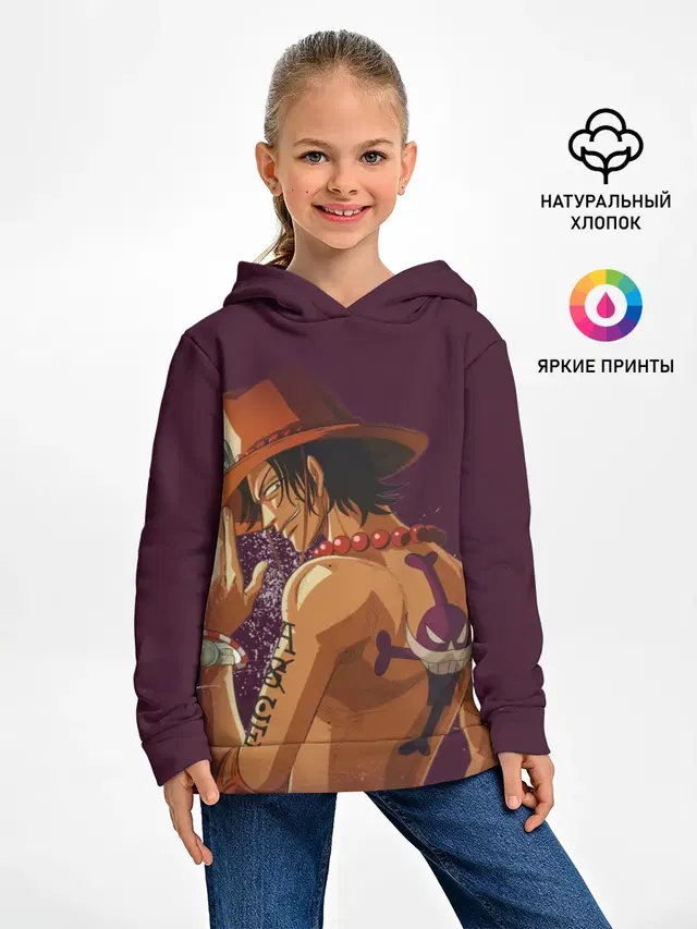 Детское худи с принтом «Ван Пис — One Piece. Портгас Д. Эйс»