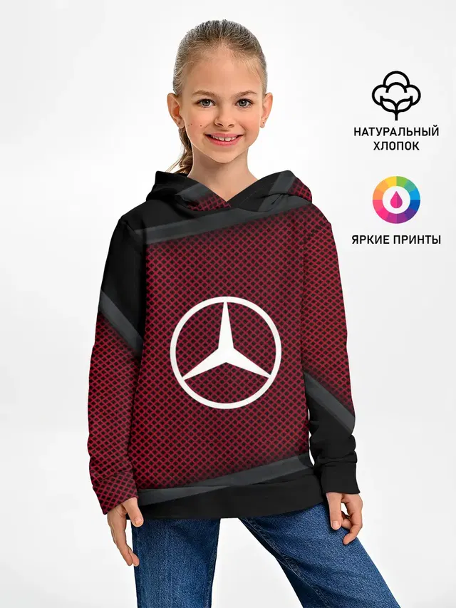 Детское худи с принтом «Car emblem — MERCEDES-BENZ SPORT»