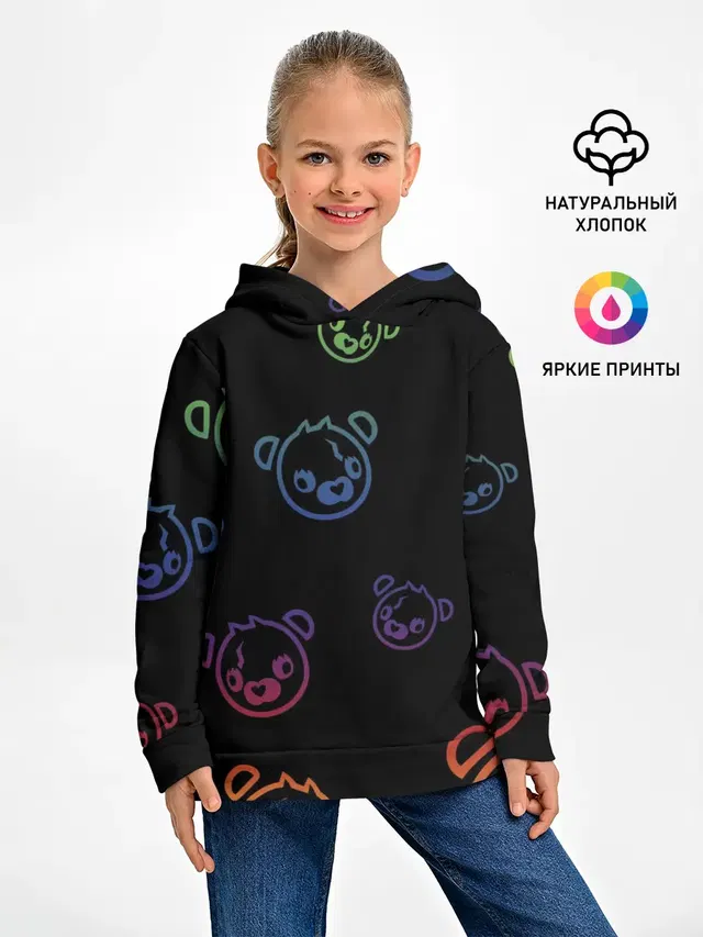 Детское худи с принтом «Фортнайт — Colorful Bear»