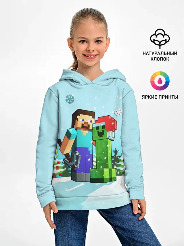Детское худи с принтом «Майнкрафт — MINECRAFT НОВОГОДНИЙ»
