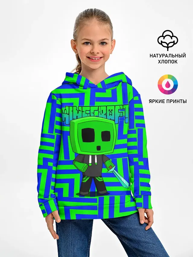 Детское худи с принтом «Майнкрафт — Creeper»