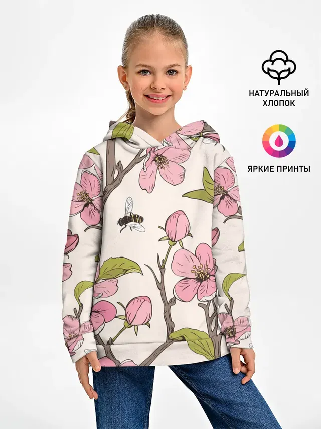 Детское худи с принтом «Цветы — САКУРА — SAKURA»