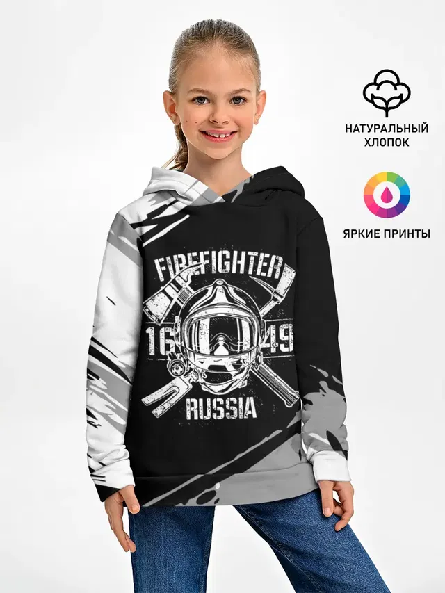 Детское худи с принтом «МЧС — FIREFIGHTER 1649 RUSSIA»