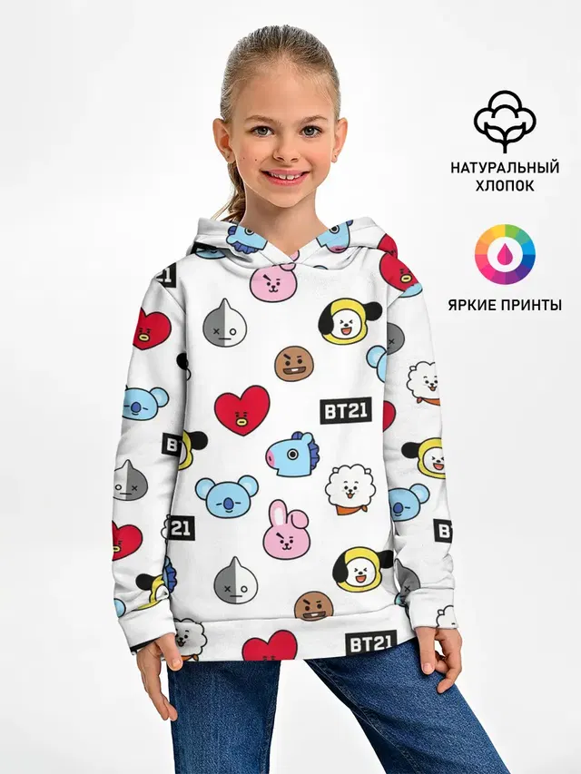 Детское худи с принтом «BTS — BANGTAN BOYS — BT21»