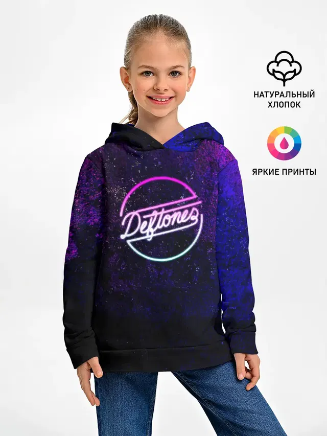 Детское худи с принтом «Deftones — Deftones. Neon logo»