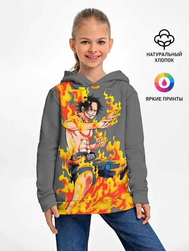 Детское худи с принтом «Ван Пис — Портгас Д Эйс из One Piece»