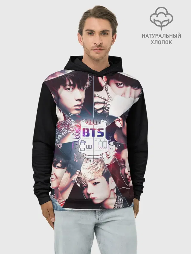 Худи мужской базовый хлопок с принтом «BTS»