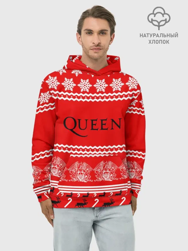 Худи мужской базовый хлопок с принтом «Праздничный Queen»