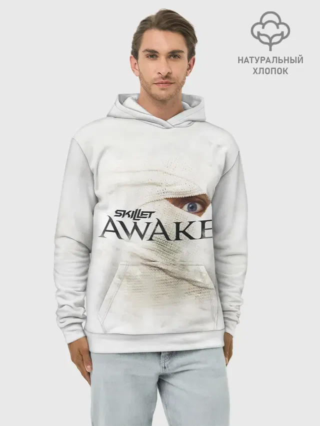 Худи мужской базовый хлопок с принтом «Awake»