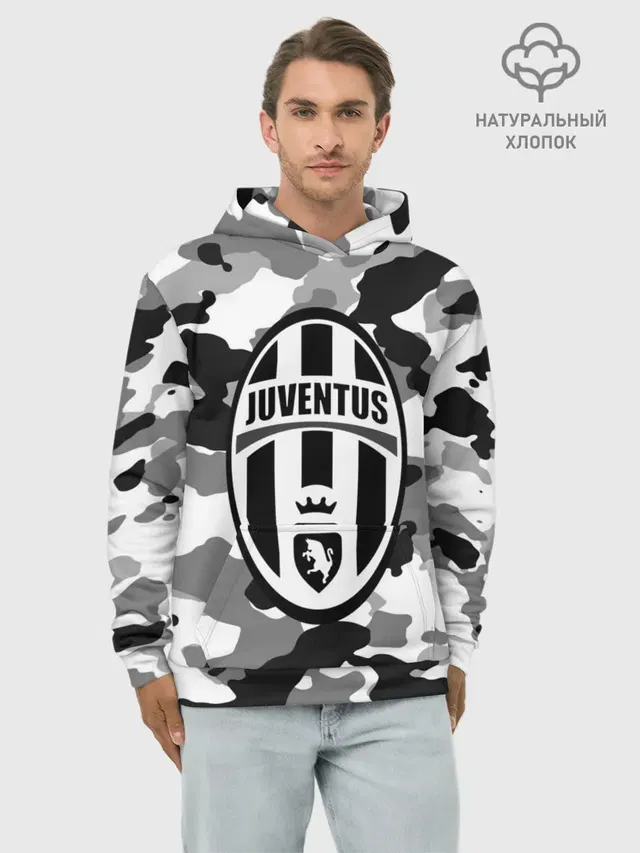 Худи мужской базовый хлопок с принтом «Ювентус — FC Juventus Camouflage»