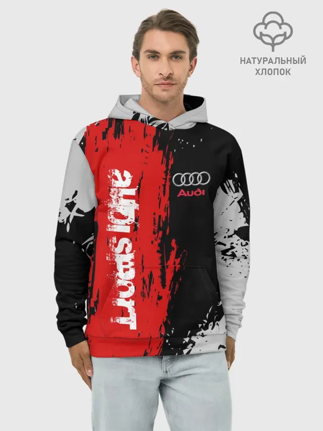 Худи мужской базовый хлопок с принтом «Audi — AUDI SPORT — АУДИ СПОРТ»