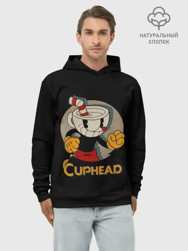 Худи мужской базовый хлопок с принтом «Cuphead»