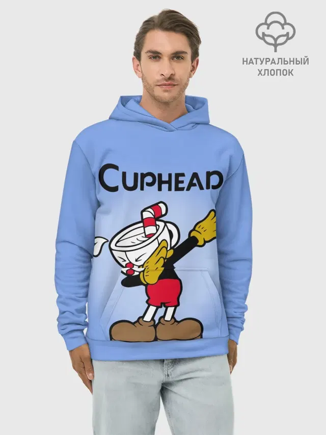 Худи мужской базовый хлопок с принтом «Cuphead»