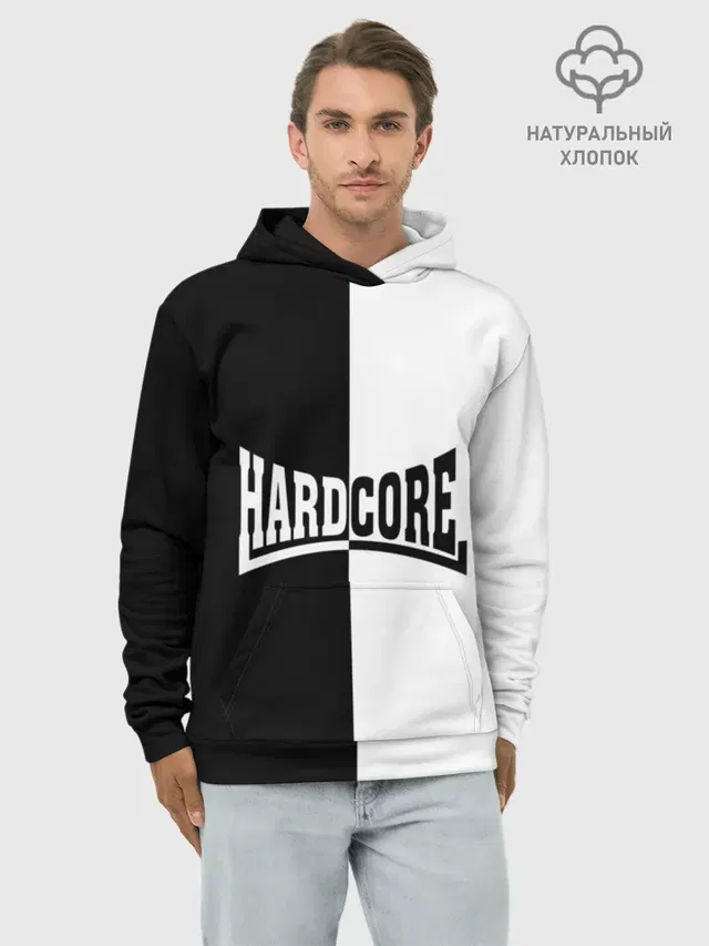Худи мужской базовый хлопок с принтом «Hardcore»