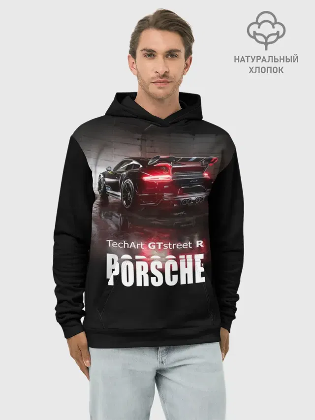 Худи мужской базовый хлопок с принтом «Porsche — Porsche GTstreet R»