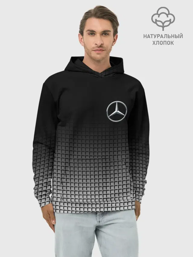 Худи мужской базовый хлопок с принтом «Mercedes-Benz — MERCEDES BENZ SPORT»