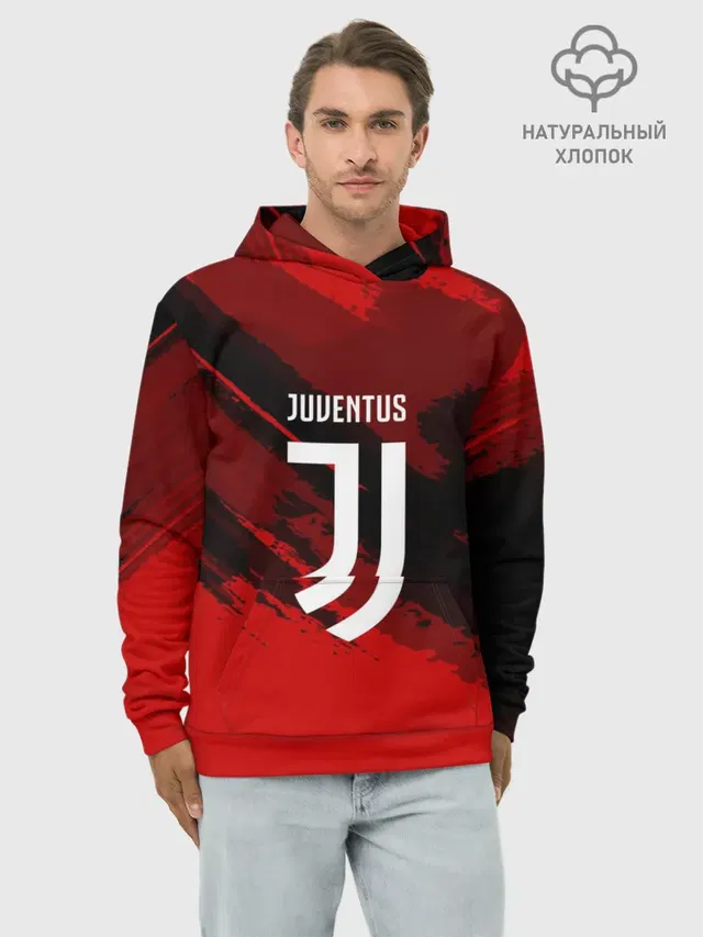 Худи мужской базовый хлопок с принтом «Ювентус — JUVENTUS SPORT RED»