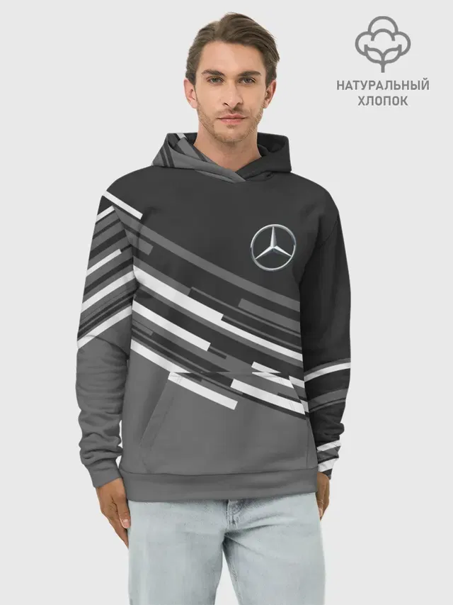 Худи мужской базовый хлопок с принтом «Automotive emblem — MERCEDES BENZ SPORT»