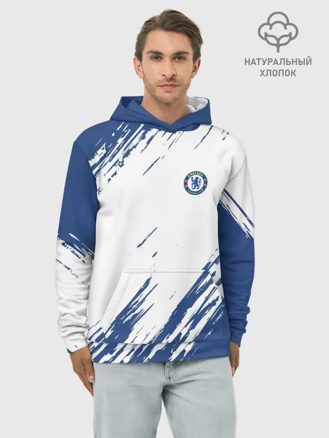 Худи мужской базовый хлопок с принтом «Челси — CHELSEA UNIFORM — ФОРМА ЧЕЛСИ»