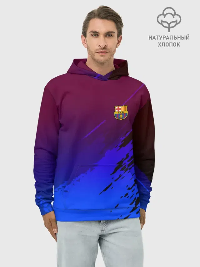 Худи мужской базовый хлопок с принтом «Барселона — FC Barcelona SPORT»
