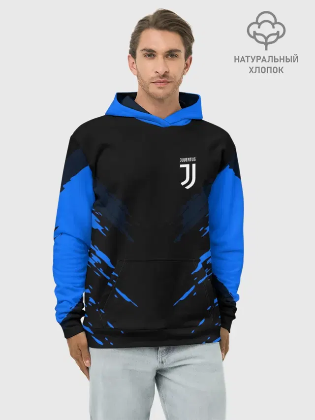 Худи мужской базовый хлопок с принтом «Ювентус — JUVENTUS 2018 SPORT»