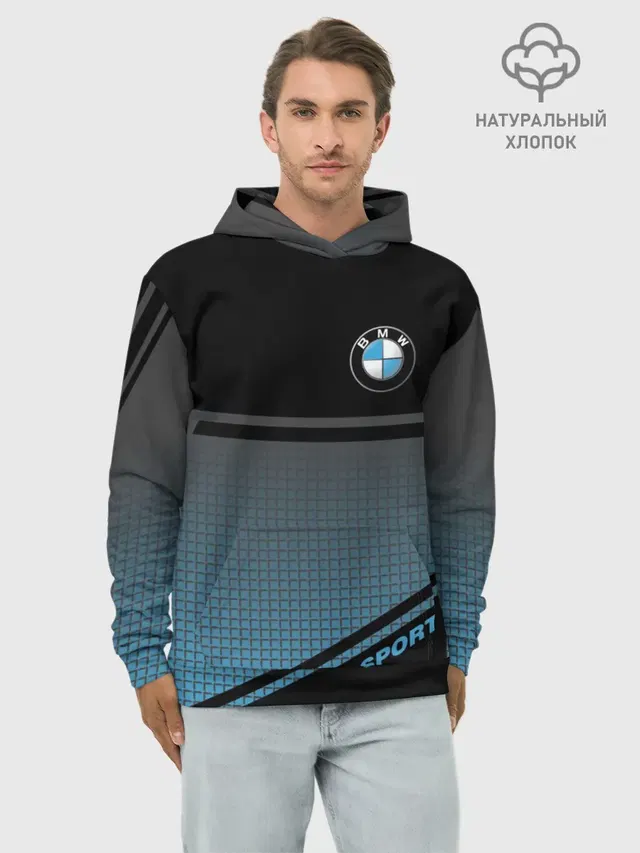 Худи мужской базовый хлопок с принтом «BMW — BMW SPORT»