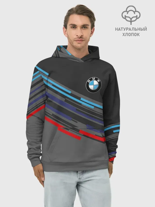 Худи мужской базовый хлопок с принтом «BMW — BMW BRAND COLOR»