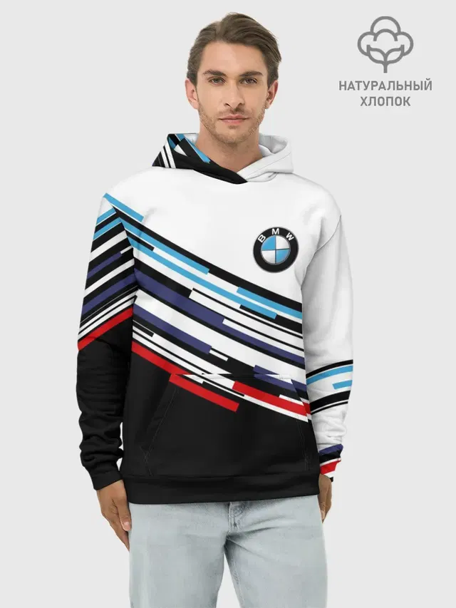 Худи мужской базовый хлопок с принтом «BMW — BMW BRAND COLOR»