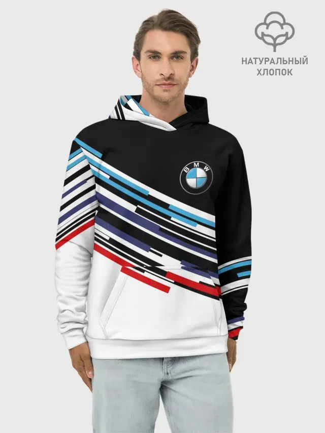 Худи мужской базовый хлопок с принтом «BMW — BMW BRAND COLOR»
